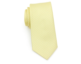 Light Yellow Skinny Tie | Mens Slim Cut Necktie in Soft Yellow | Pastel Yellow Pin Dot Designer Tie in Skinny Width - Skinny Tie Cut 2.75"