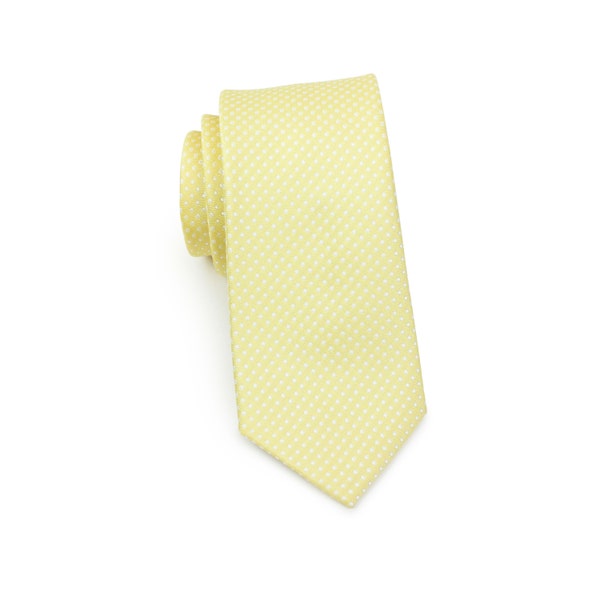 Light Yellow Skinny Tie | Mens Slim Cut Necktie in Soft Yellow | Pastel Yellow Pin Dot Designer Tie in Skinny Width - Skinny Tie Cut 2.75"