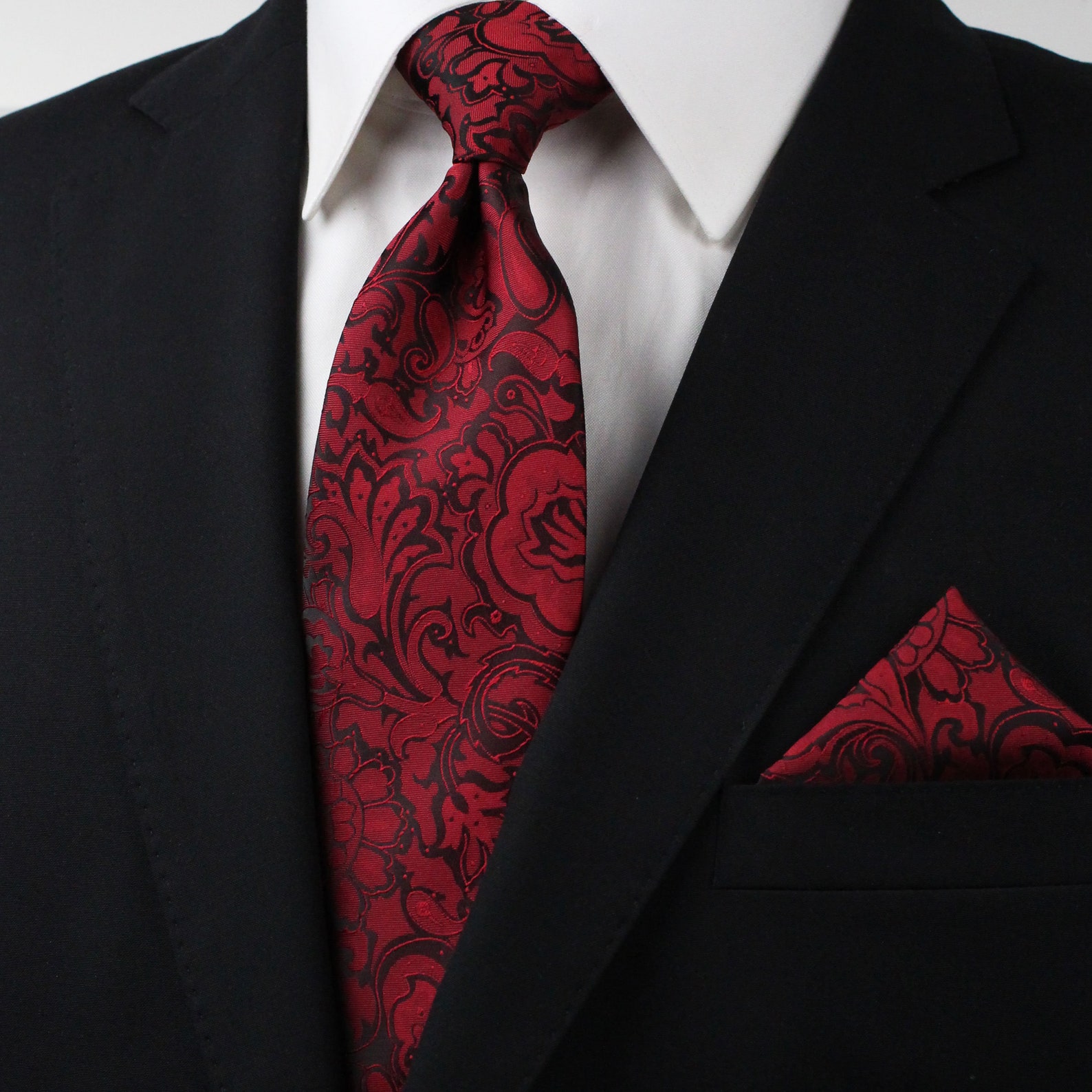Wine Red Tie Set Wine Red Paisley Tie and Pocket Square Set - Etsy