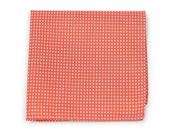 Coral Pocket Square | Coral Suit Hanky with White Pin Dots | Summer Wedding Pocket Square in Coral and White