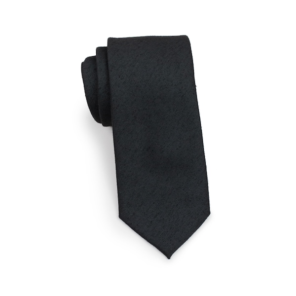 Wool Skinny Tie in Black | Matte Woolen Mens Tie in Skinny 2.75 inch width