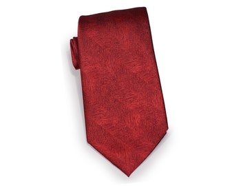 Woven Woodgrain Tie in Apple Red - Modern Apple Red Mens Wedding Necktie