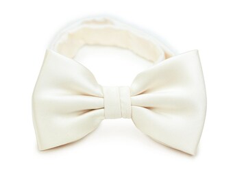 Cream Bow Tie | Men's Wedding Bow Tie in Solid Cream | Elegant Satin Finish Bow Tie in Cream Color | Pre-Tied Bow Tie (adjustable length)