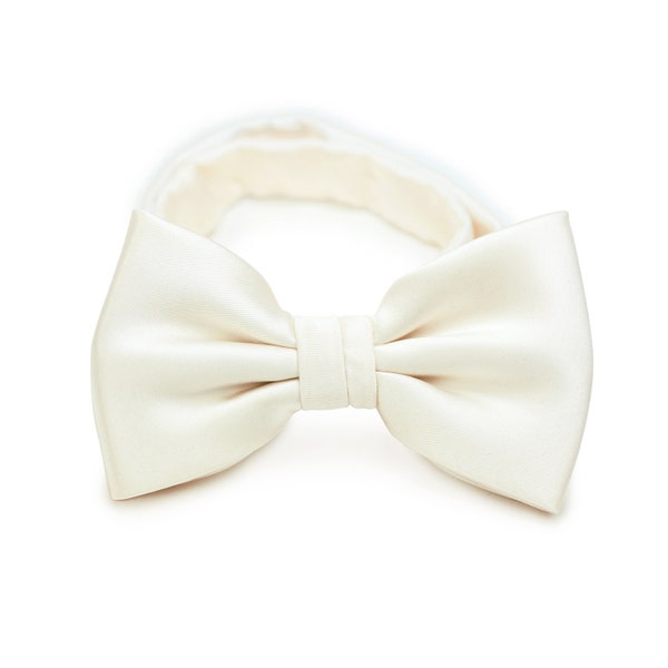 Cream Bow Tie | Men's Wedding Bow Tie in Solid Cream | Elegant Satin Finish Bow Tie in Cream Color | Pre-Tied Bow Tie (adjustable length)