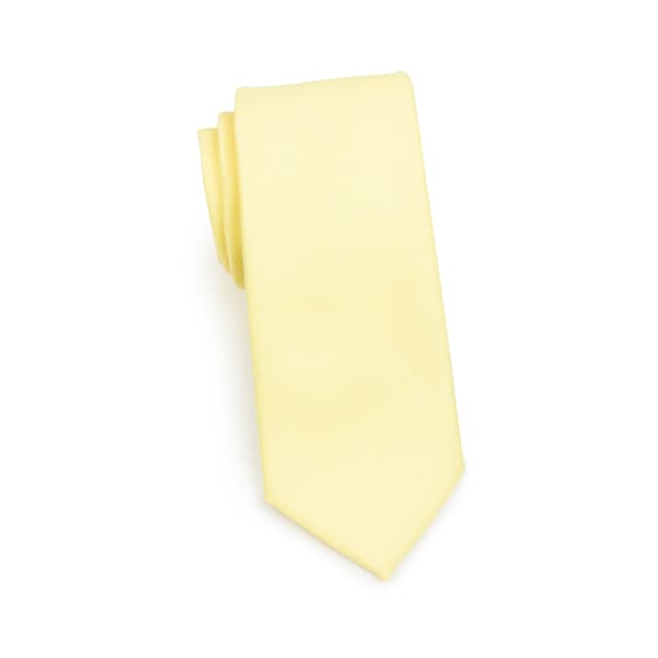 Patel Yellow Skinny Tie | Summer Cotton Finish Necktie in Lemon Chiffon Yellow