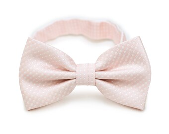 Wedding Bow Tie | Blush Pink Bowtie for Groom + Groomsmen | Pin Dot Bow Tie Blush Pink (pre-tied style, adjustable length)