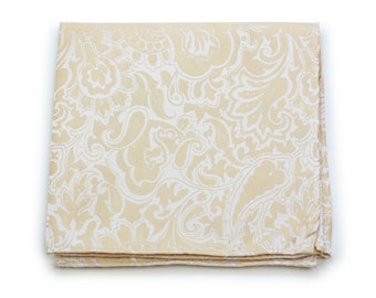 Champagne Paisley Pocket Square | Men's Pocket Square in Cream, Ivory, Champagne with Paisley Design | Men's Wedding Hanky in Champagne