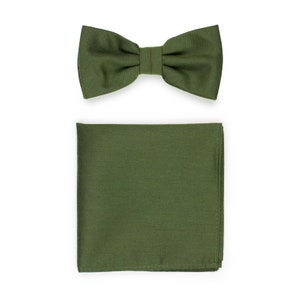 Olive Bow Tie Set | Matte Woolen Bow Tie and Pocket Square in Olive Green