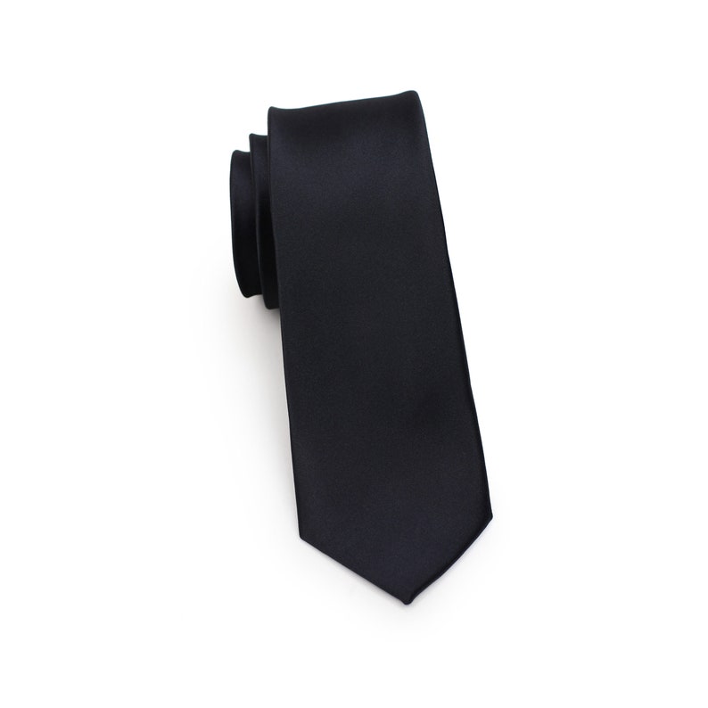 Black Skinny Tie Solid Black Skinny Necktie Slim Cut Tie in Jet Black Narrow Skinny Mens Tie in Black Satin Finish 2.25 inch width image 1