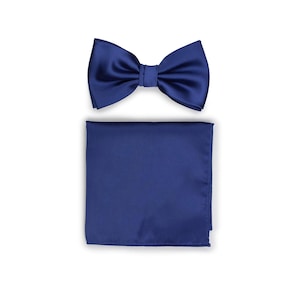 Royal Blue Bow Tie Hanky Set | Formal Royal Blue Bow Tie with Matching Pocket Square Set | Formal Wedding Tie Sets in Royal Blue
