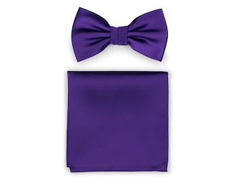 Regency Purple Bowtie Set | Bow Tie and Pocket Square in Regency Purple | Formal Wedding Accessories in Regency (Tie + Pocket Square)