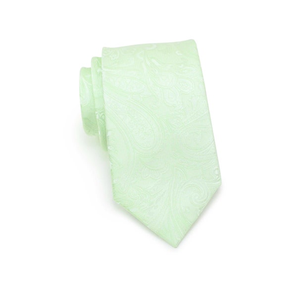 Seafoam Green Paisley Tie | Pastel Green Summer Necktie in Paisley Design