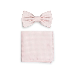 Groom Bow Tie Set | Blush Bow Tie and Pocket Square Set | Blush Pink with Textured Woven Pin Dots (pre-tied bow tie + matching hanky)