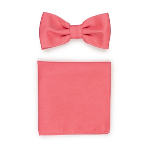 Bow Tie + Hanky Set in Sunset Coral | Mens Bow Tie and Pocket Square Set in Sunset Coral