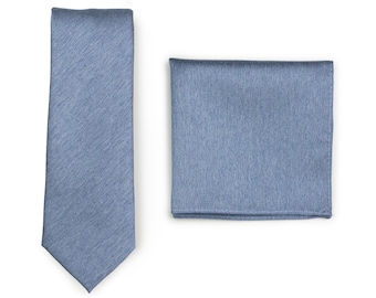 Steel Blue Skinny Tie Set | Mens Wedding Tie and Pocket Square Set in Steel Blue