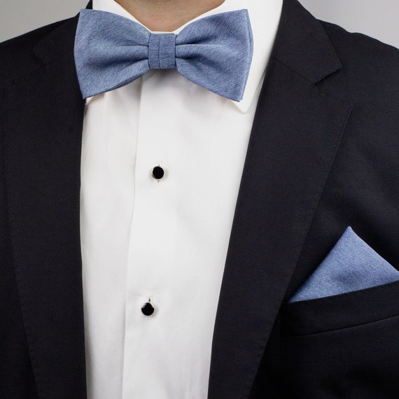 black tux with light blue bow tie