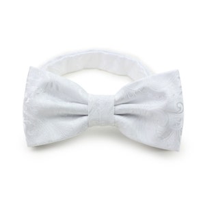 Formal White Bow Tie | Mens Paisley Bow Tie in Bright White | Pre-Tied Bow Tie