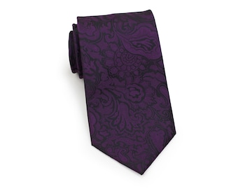 Plum Paisley Tie | Mens Necktie in Plum Purple | Wedding Paisley Ties in Plum Purple | Groom and Groomsmen Ties in Plum Purple