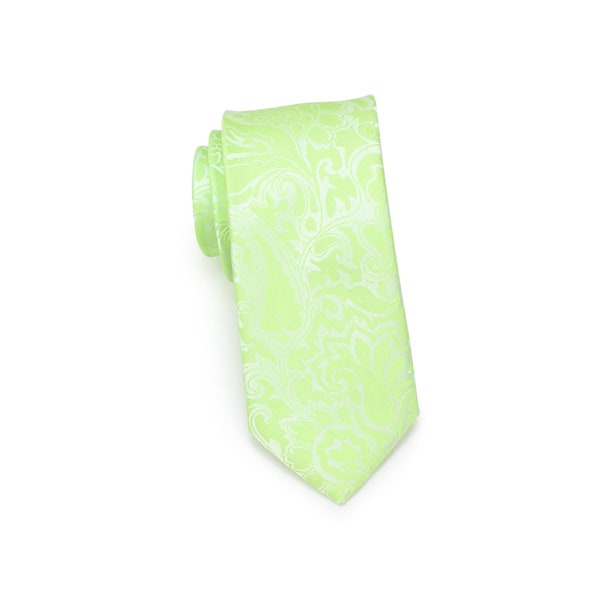 Kids Tie in Bright Green | Bright Lime Green Kids Tie with Paisley Design | Boys Neckties with Paisley Print Bright Neon Green (ages 5-10)