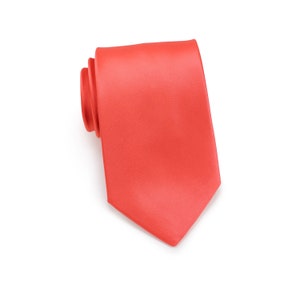 Neon Coral Tie | Men's Necktie in Neon Coral | Formal Wedding Tie in Solid Coral | Groom and Groomsmen Ties in Coral Red Color