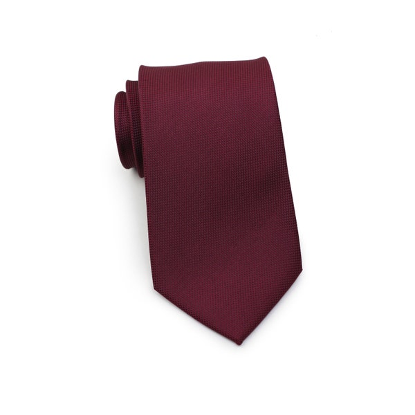 Matte Burgundy Tie Set  | Mens Necktie in Solid Burgundy with Matching Hanky | Solid Matte Finish Necktie and Pocket Square Set