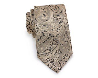 Formal Gold Paisley Tie | Groom and Groomsmen Necktie in Bronze Gold Paisley Design