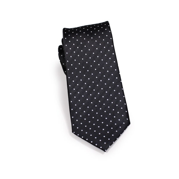 Polka Dot Necktie in Black | Modern Black Tie with Small Silver Polka Dots