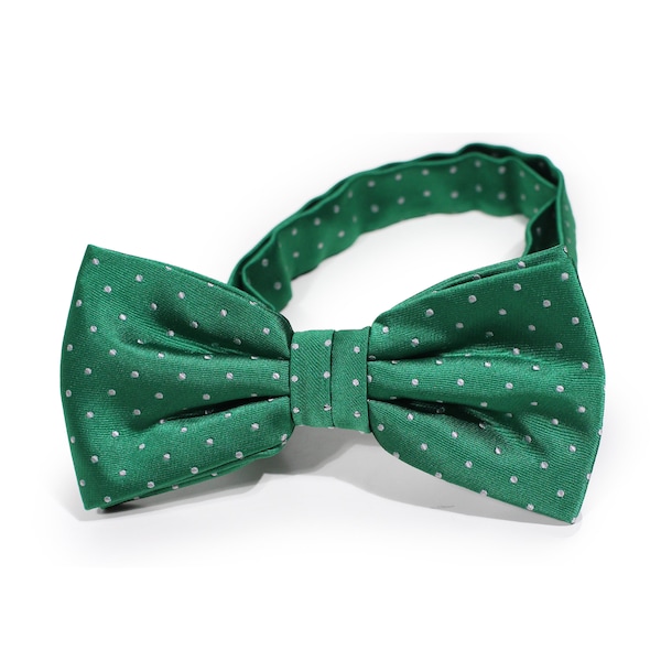 Kelly Green Polka Dot Vlinderdas | Heren Groene Vlinderdas met Zilveren Stippen