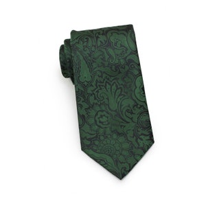Extra Long Forest Green Paisley Tie | Mens Tie in XL Length in Forest Green and Black with Paisley Design | XL Sized Ties for Big Tall Men