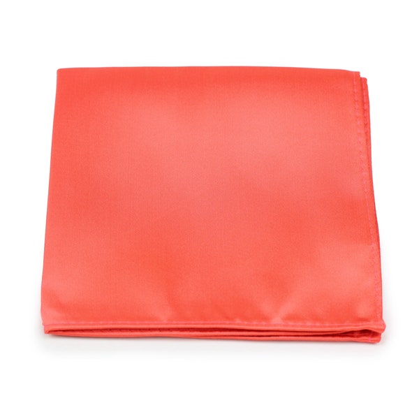 Coral Pocket Square - France Place de poche formelle au corail de néon Mouchoir de mariage dans le corail de néon (fr) Solid Color Satin Hanky en rouge corail