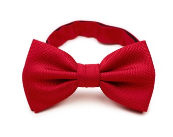 Solid Red Bow Tie | Matte Textured Bow Tie in Solid Cherry Red | Cherry Red Mens Bow Tie in Pre-tied Style in Matte Microtexture Finish