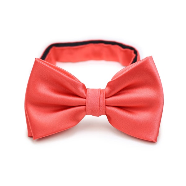 Non Coral Bow Tie | Men's Bow Tie in Neon Coral Red | Formal Solid Colored Men's Bow Tie in Neon Coral | Wedding Bow Ties Coral