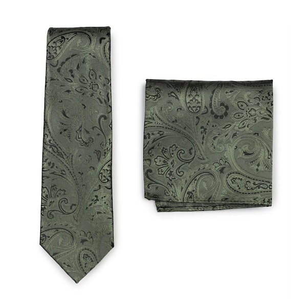 Fern Green Tie Set | Paisley Necktie and Pocket Square Combo in Fern Green