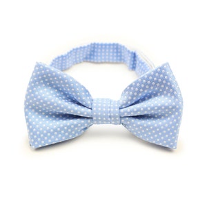 Baby Blue Bow Tie | Mens Bow Tie in Light Pastel Blue | Pre-Tied Bow Tie in Baby Blue with Tiny White Pin Dots