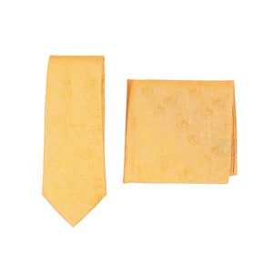 Sunflower Yellow Necktie Set | Woodgrain Weave Designer Tie + Pocket Square in Sunflower Yellow