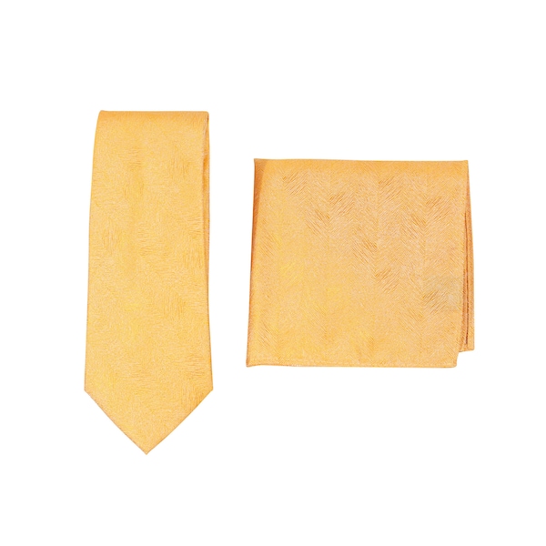 Sunflower Yellow Necktie Set | Woodgrain Weave Designer Tie + Pocket Square in Sunflower Yellow