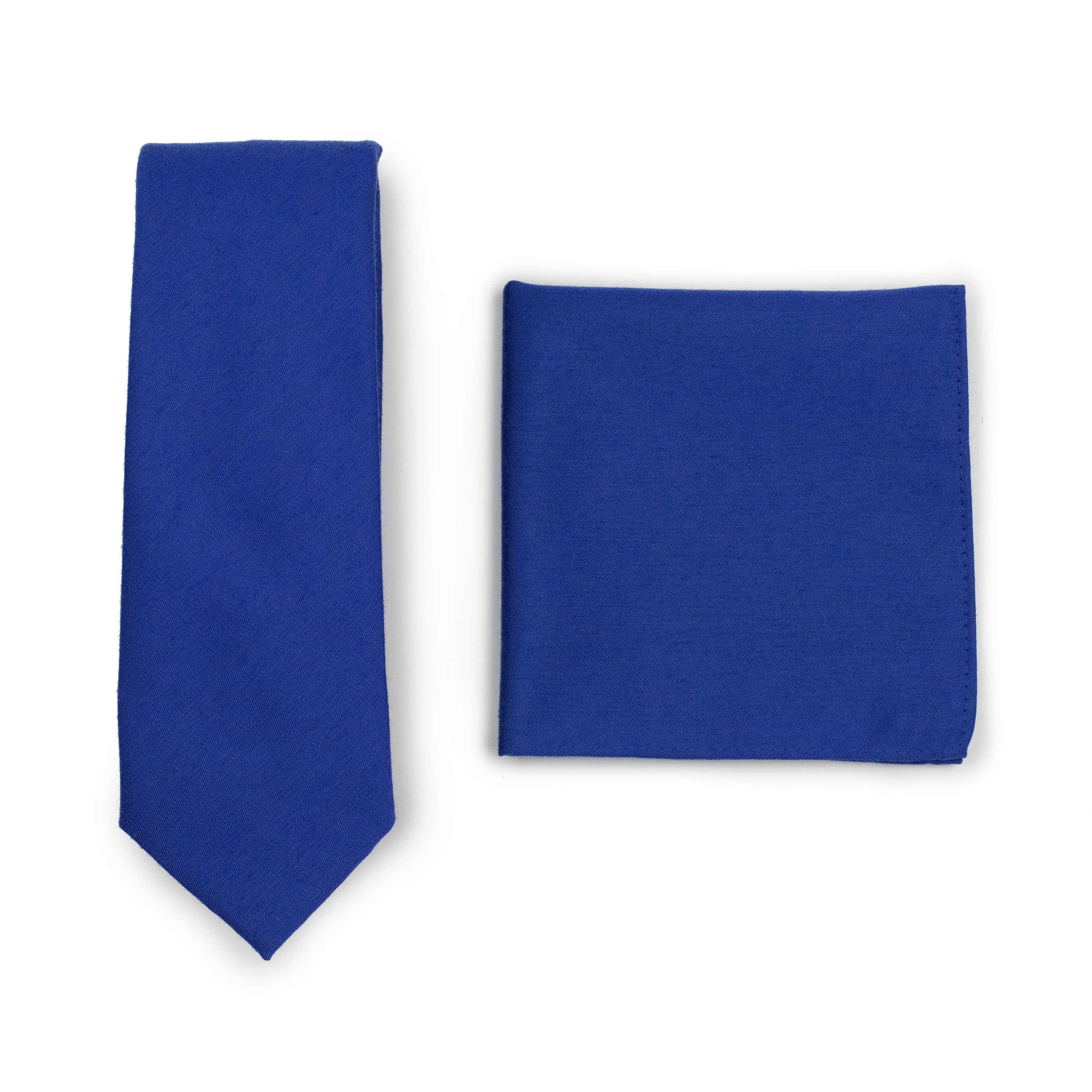 Marine Blue Tie Set | Skinny Tie in Marine Blue in Wool Texture with Matching Pocket Square