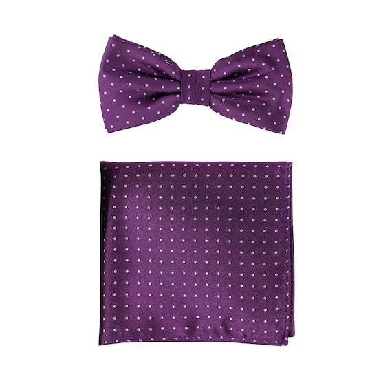 Men's Quality Polka Dot Pattern Satin Bowtie 3" Tie and Pocket Handkerchief Set 