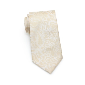 Extra Long Tie in Champagne | Groom and Groomsmen XL Tie in Champagne Ivory with Paisley Design | XXL Length Wedding Tie in Champagne Cream
