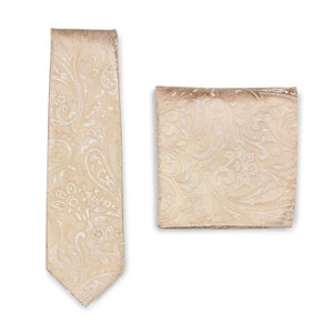 Champagne Paisley Tie Set | Mens Wedding Tie Set in Champagne Cream Paisley Design