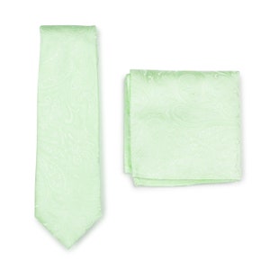 Seafoam Green Tie Set | Mens Paisley Necktie + Suit Hanky in Seafoam Green