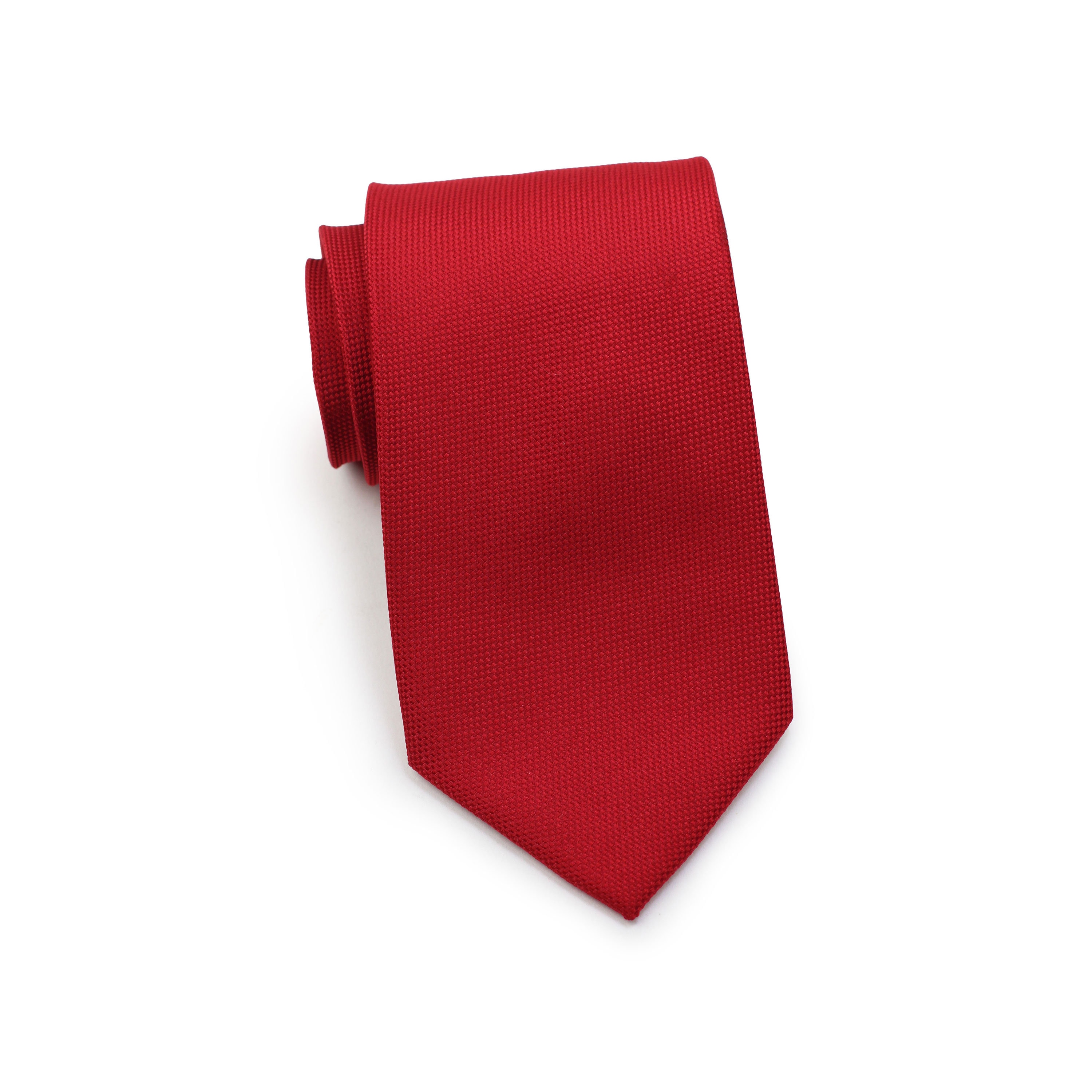 Crimson Red Necktie. Solid Color Satin Finish Tie, No Print Microfiber / Baby