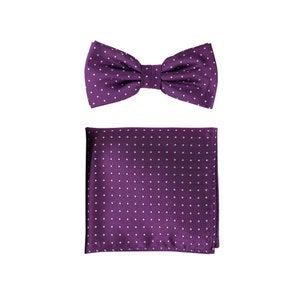 Polka Dot Bowtie Set in Black | Mens Bow Tie + Pocket Square in Black and Silver