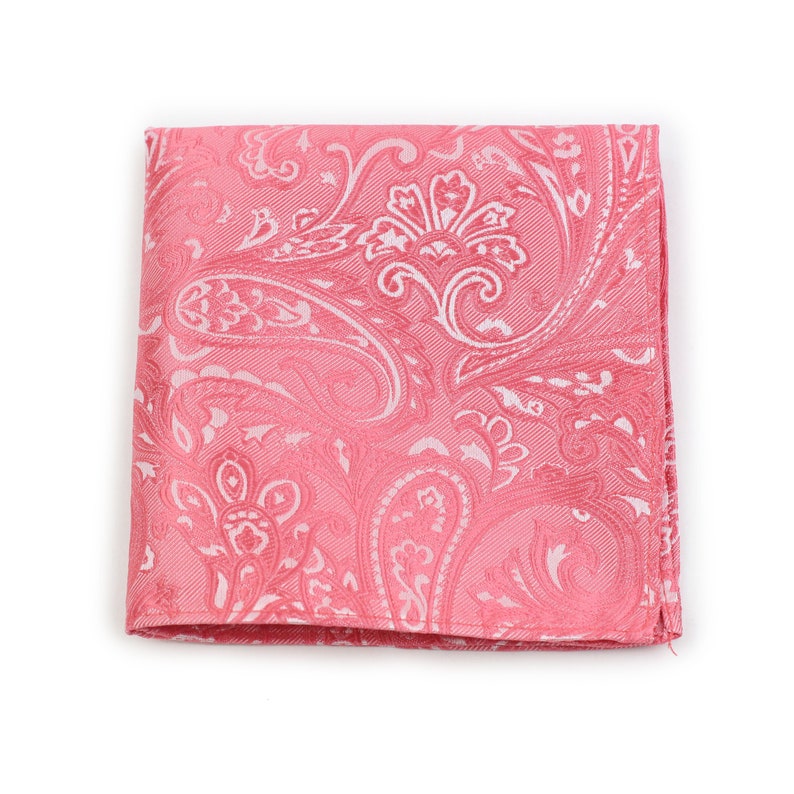 Coral Paisley Tie Set Mens Necktie and Hanky Set in Coral Pink Paisley Design image 3