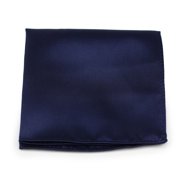 Solid Navy Pocket Square | Wedding Hanky in Navy Blue | Satin Finish Solid Color Pocket Square in Dark Navy (10 x 10 inch)