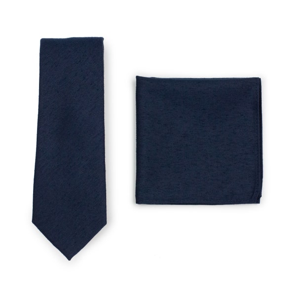 Slim Tie Set in Midnight | Dark Navy Skinny Tie and Matching Navy Pocket Square
