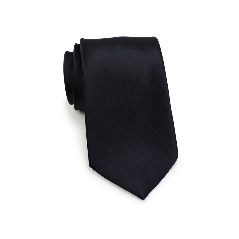 Black Skinny Tie Solid Black Skinny Necktie Slim Cut Tie in Jet Black Narrow Skinny Mens Tie in Black Satin Finish 2.25 inch width image 5