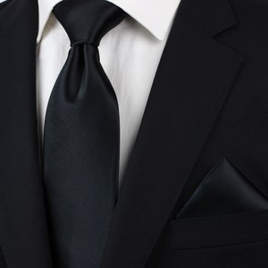 Black Tie Formal Black Necktie in Satin Finish Solid Color Tie in Black ...