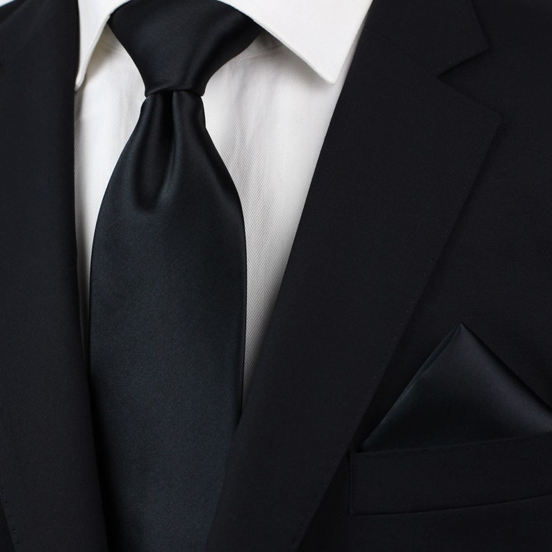 Black Tie Formal Black Necktie in Satin Finish Solid Color - Etsy