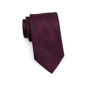 Wine Red Paisley Tie | Wine Colored Necktie in Woven Paisley Design